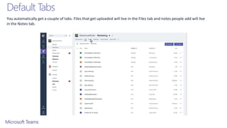 Default Tabs
You automatically get a couple of tabs. Files that get uploaded will live in the Files tab and notes people add will live
in the Notes tab.
 