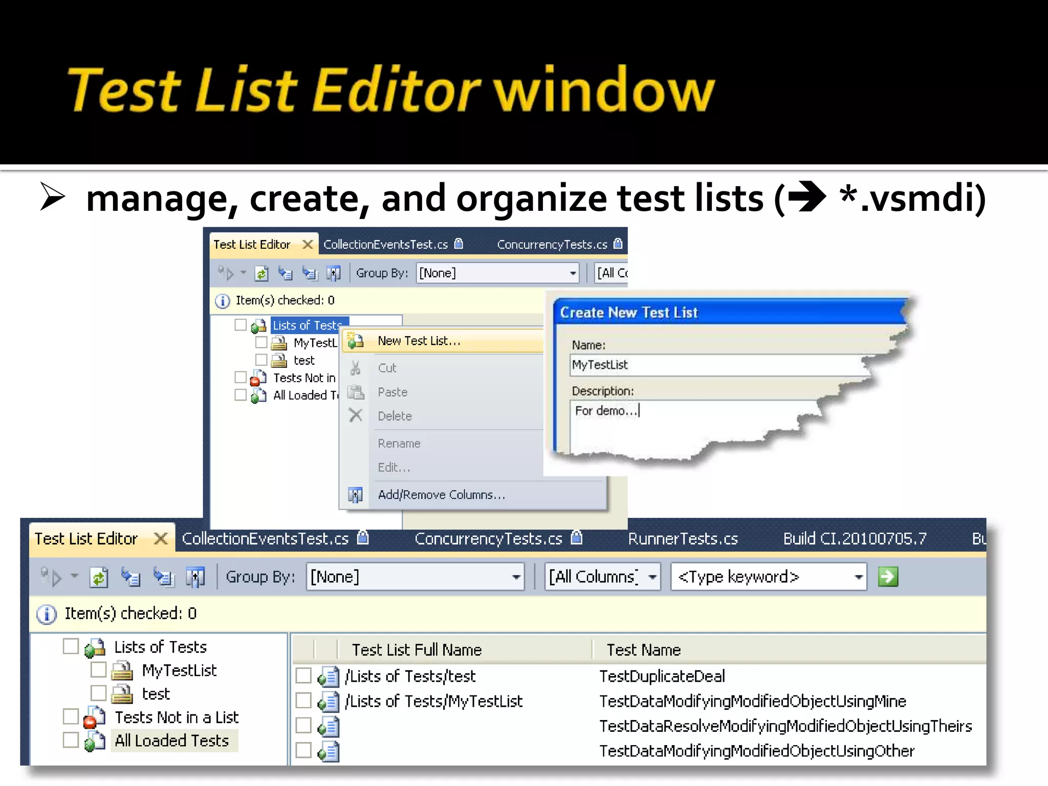  short – simple – fast (CI) – readable 