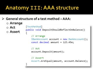 Introduction to testing with MSTest, Visual Studio, and Team Foundation Server 2010 Slide 7