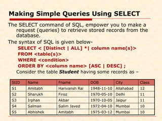 Introduction to MySQL and introduction to basic queries | PPT