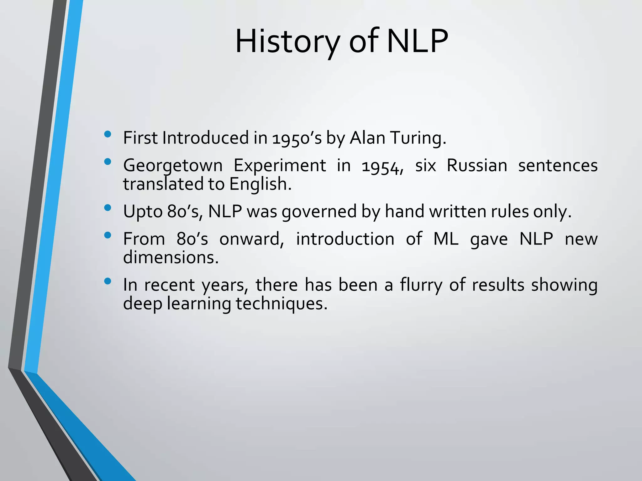 Introduction to natural language processing, history and origin