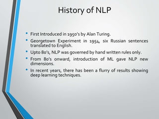 Introduction to natural language processing, history and origin