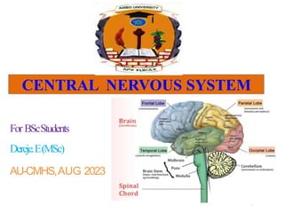 For BScStudents
Dereje.E(MSc)
AU-CMHS,AUG 2023
CENTRAL NERVOUS SYSTEM
1
 