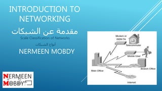 INTRODUCTION TO
NETWORKING
‫الشبكات‬ ‫عن‬ ‫مقدمة‬
Scale Classification of Networks
‫الشبكات‬ ‫أنواع‬
NERMEEN MOBDY
 