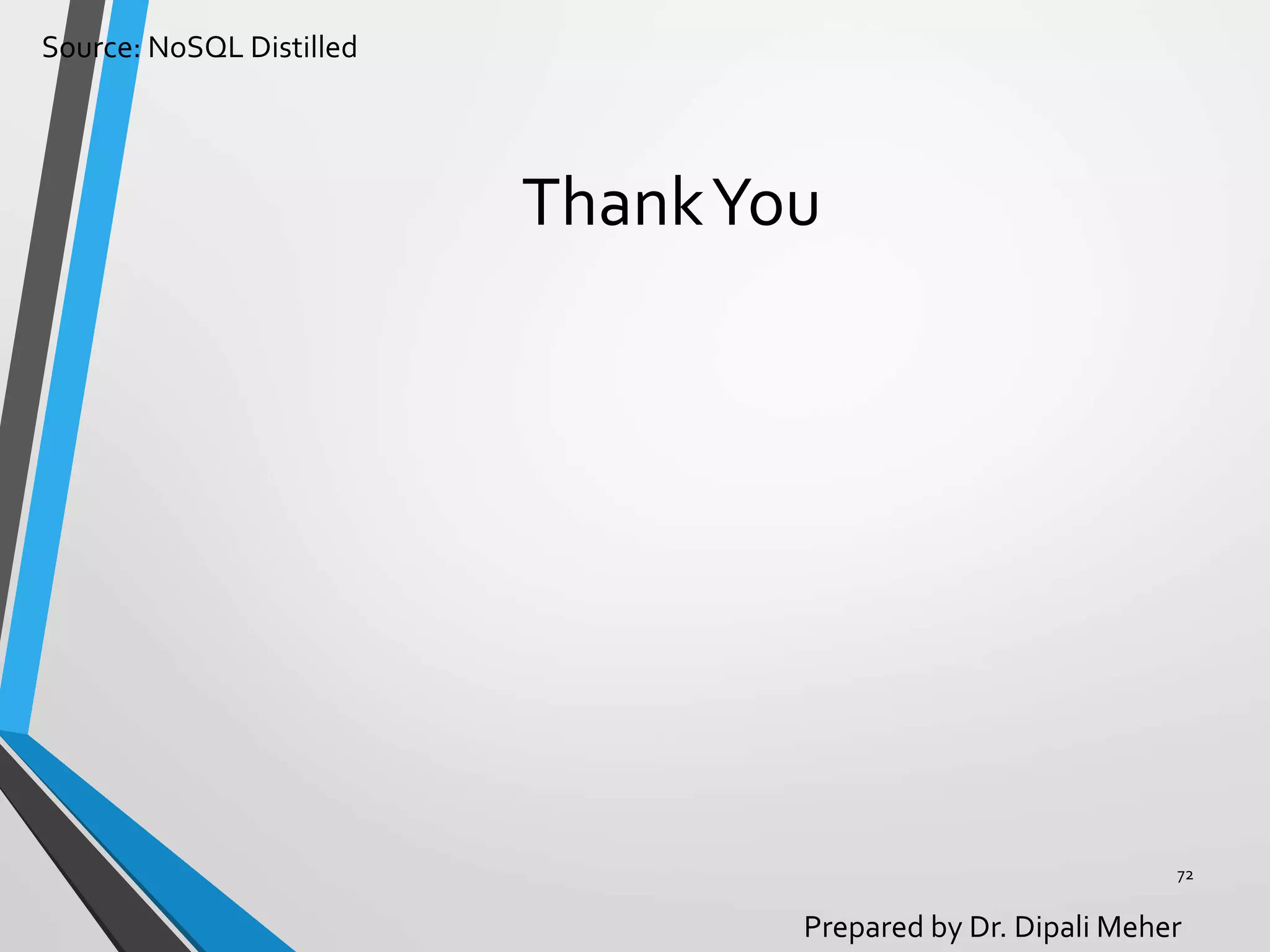 Source: NoSQL Distilled
Prepared by Dr. Dipali Meher
ThankYou
72
 