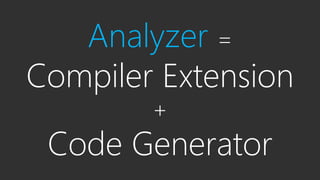 Analyzer =
Compiler Extension
+
Code Generator
 