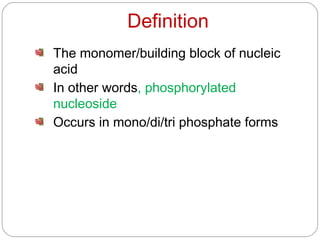 Introduction to nucleic acid, chemistry of  nucleotides