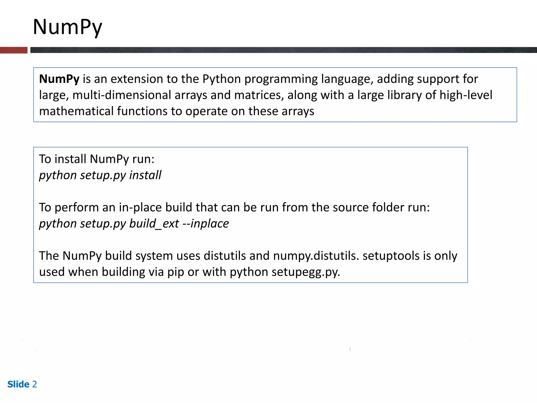 Introduction to numpy Session 1 | PPT