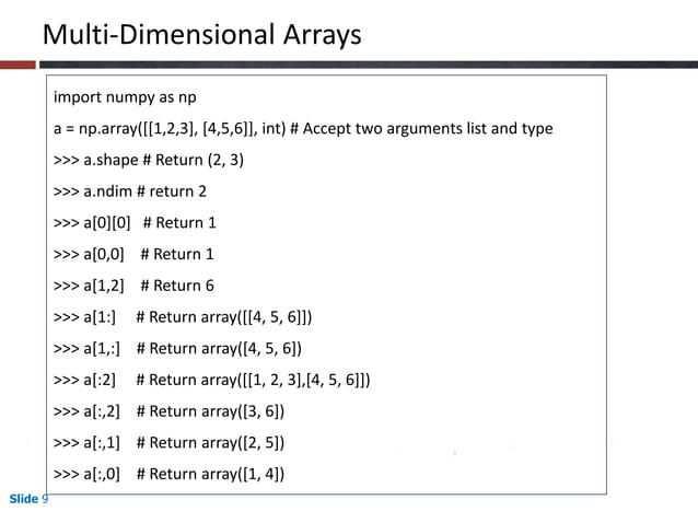 Introduction to numpy Session 1 | PPTX | Programming Languages | Computing