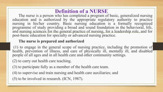 Introduction, Definition of Nursing and Role and Functions of Nurse 