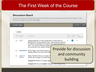 The First Week of the Course

Provide for discussion
and community
building

 