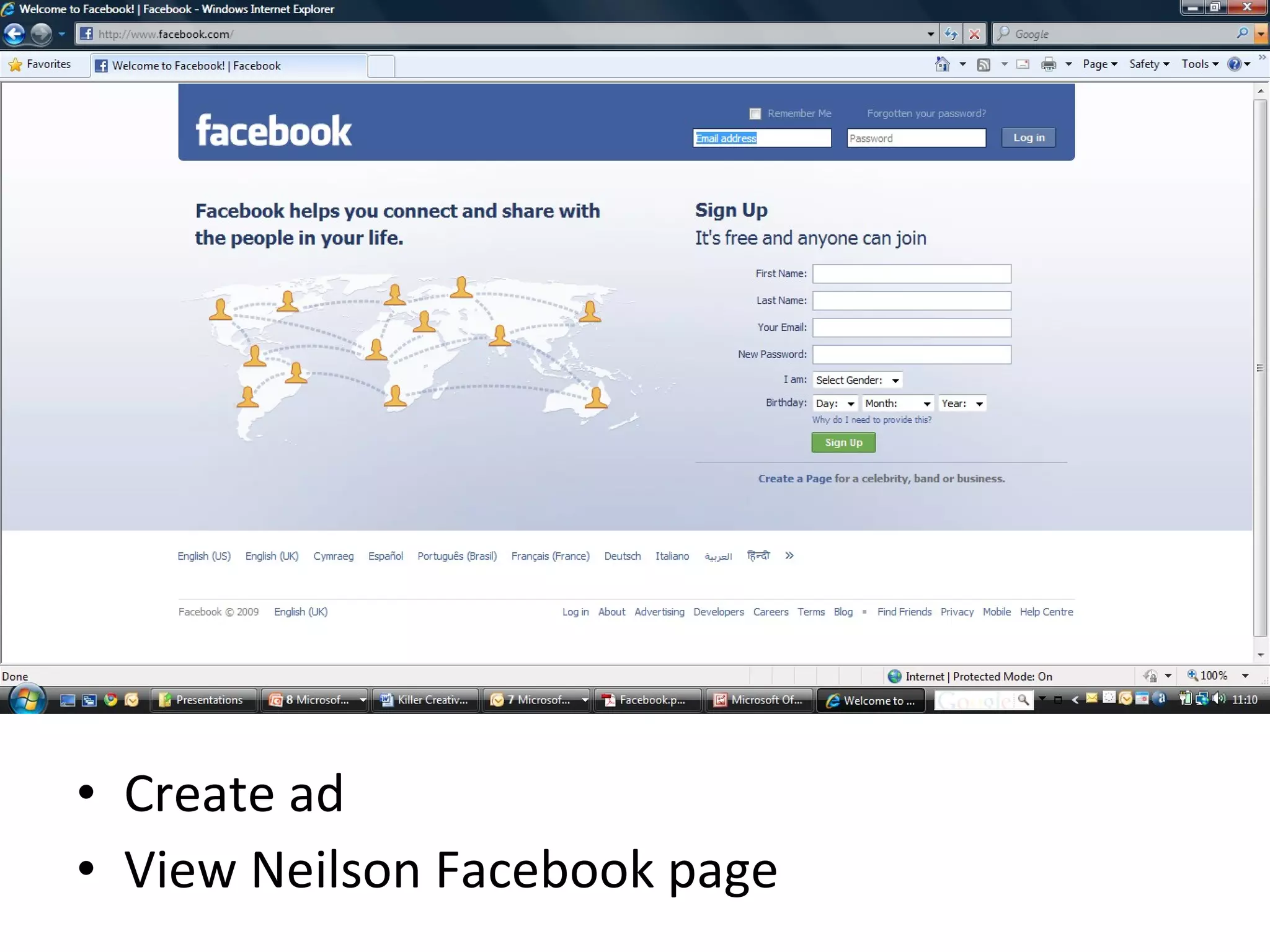 Create ad View Neilson Facebook page 