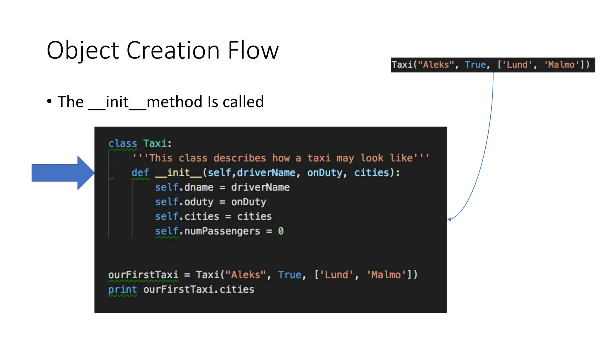 Object Creation Flow
• The __init__method Is called
 
