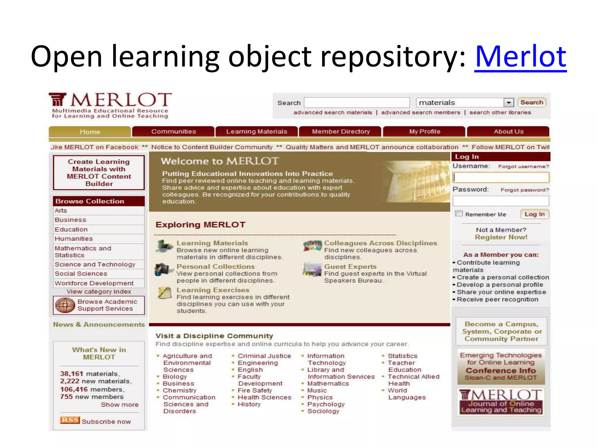 Open learning object repository: Merlot
 