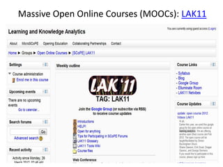 Massive Open Online Courses (MOOCs): LAK11
 