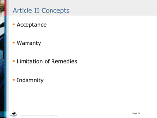 Article II Concepts Acceptance Warranty Limitation of Remedies Indemnity 