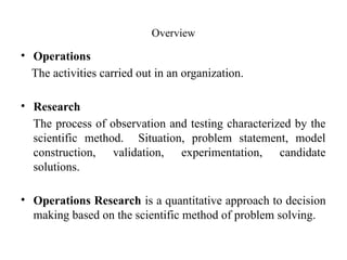Introduction to Operation Research and Production Management | PPTX