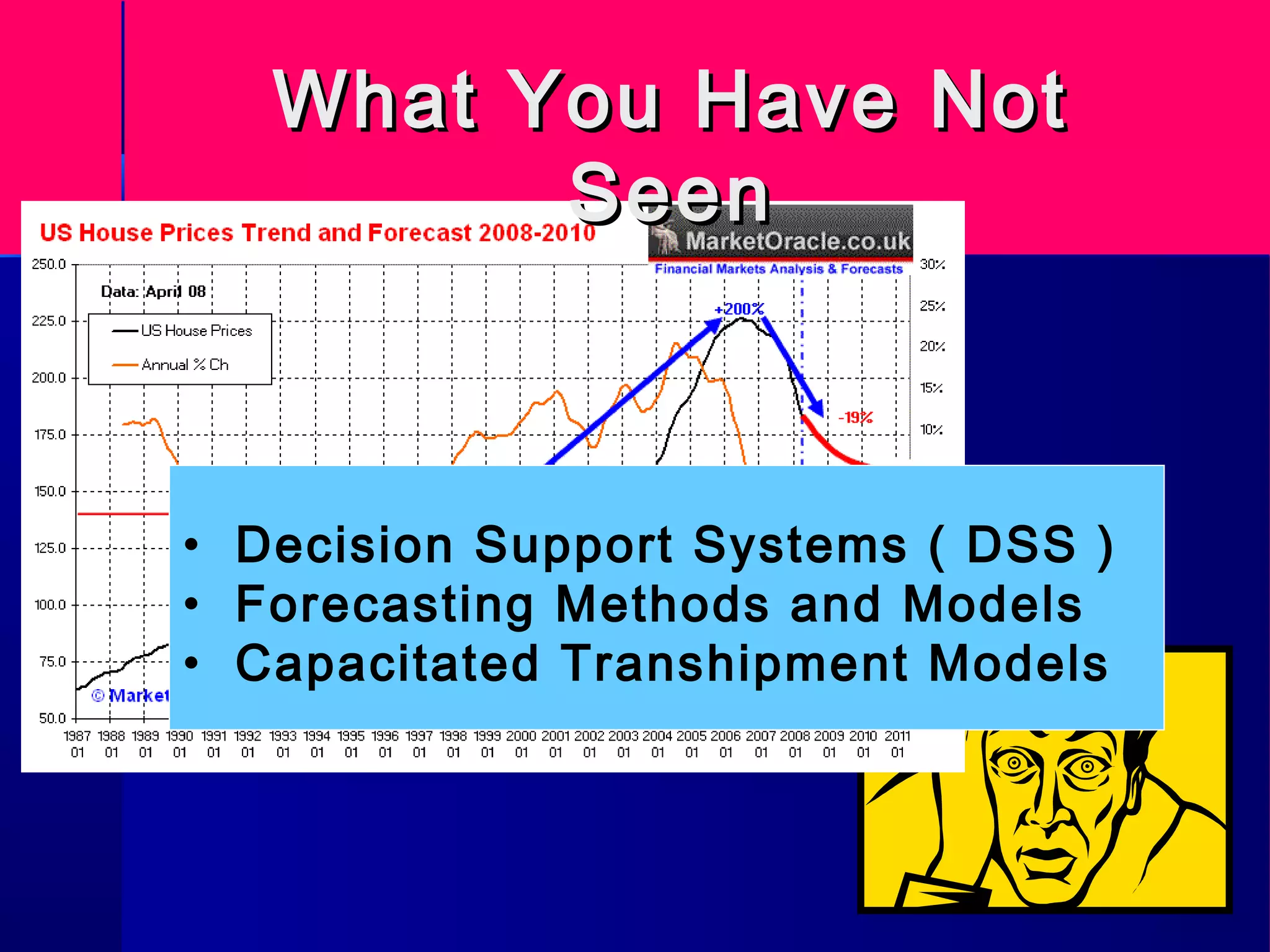 What You Have NotWhat You Have Not
SeenSeen
• Decision Support Systems ( DSS )
• Forecasting Methods and Models
• Capacitated Transhipment Models
 