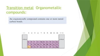 Transition metal Organometallic
compounds:
 
