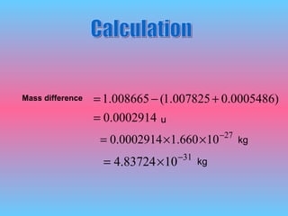 Mass difference Calculation kg kg u 