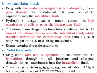 Presented by: Prof.Mirza
Anwar Baig
56
b. Extracellular fluid:
• Drug with low molecular weight but is hydrophilic, it can...