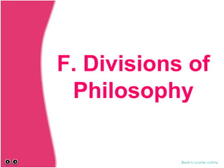 F. Divisions of
Philosophy
Back to course outline
 
