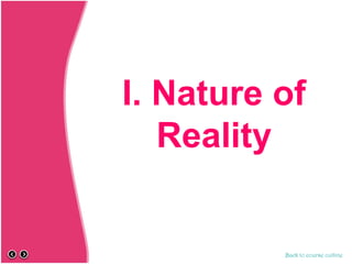 I. Nature of
Reality
Back to course outline
 