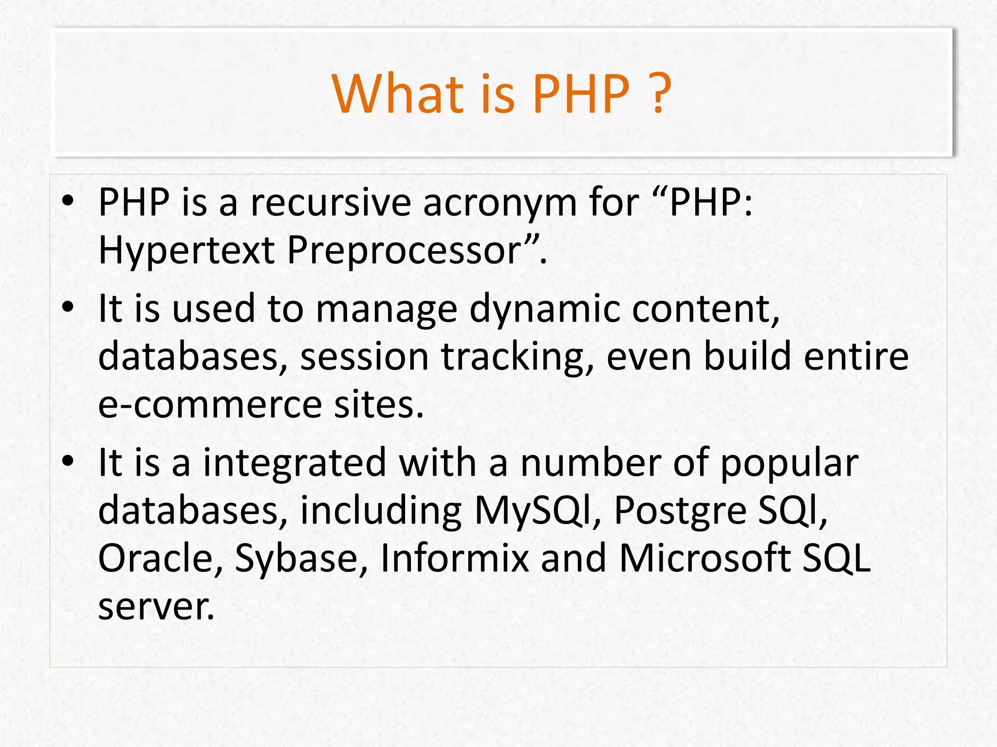 Introduction to PHP | PPTX | Databases | Computer Software and Applications