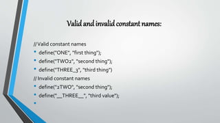 Constant Names Introduction to php | PDF