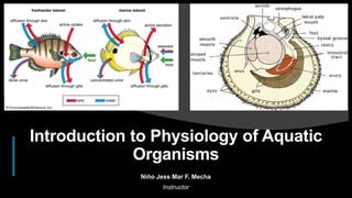 1
Introduction to Physiology of Aquatic
Organisms
Niño Jess Mar F. Mecha
Instructor
 