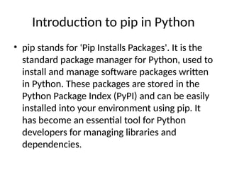 Comprehensive Guide to pip: Python's Essential Package Manager | PPTX