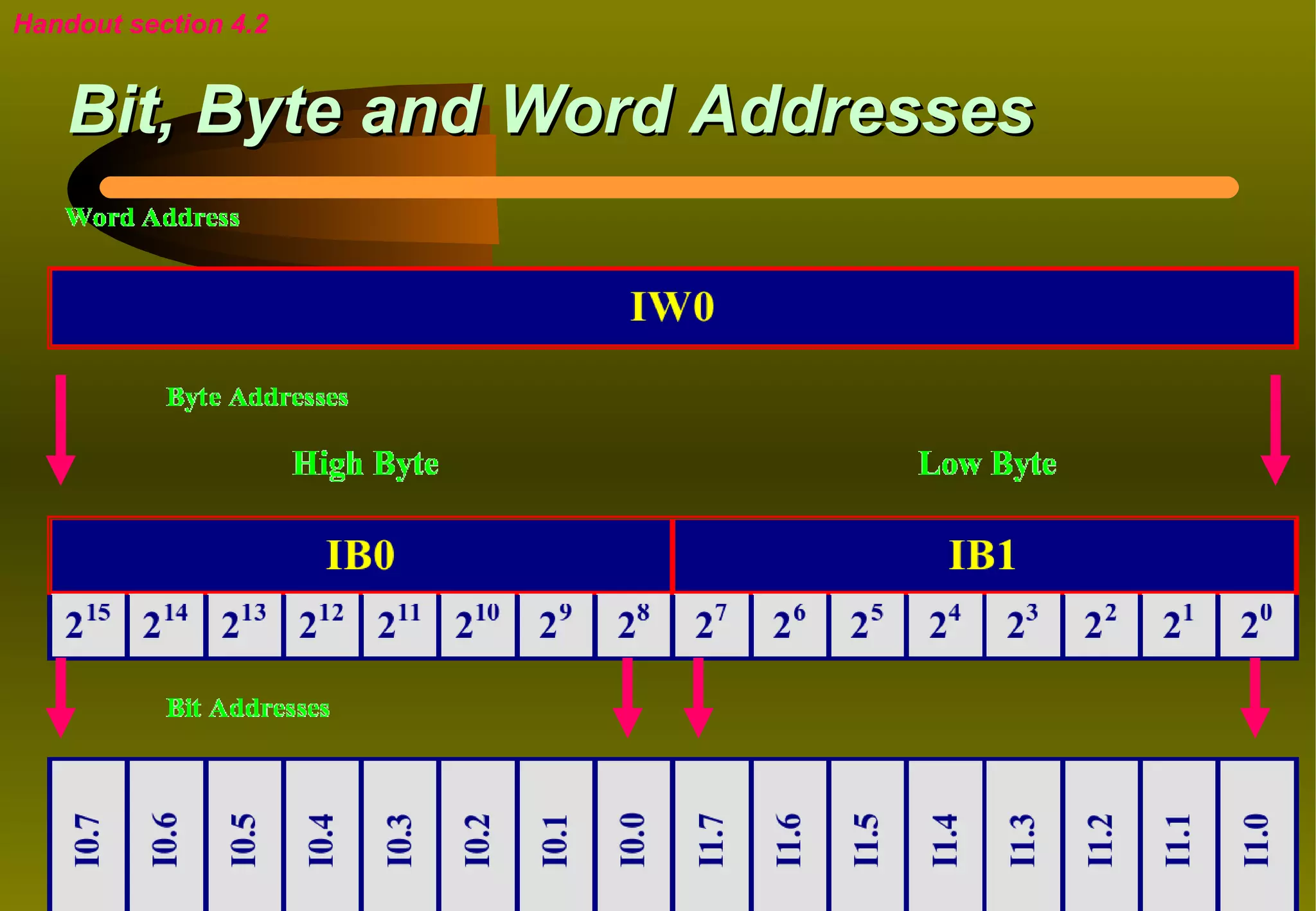 Handout section 4.2


    Bit, Byte and Word Addresses
 
