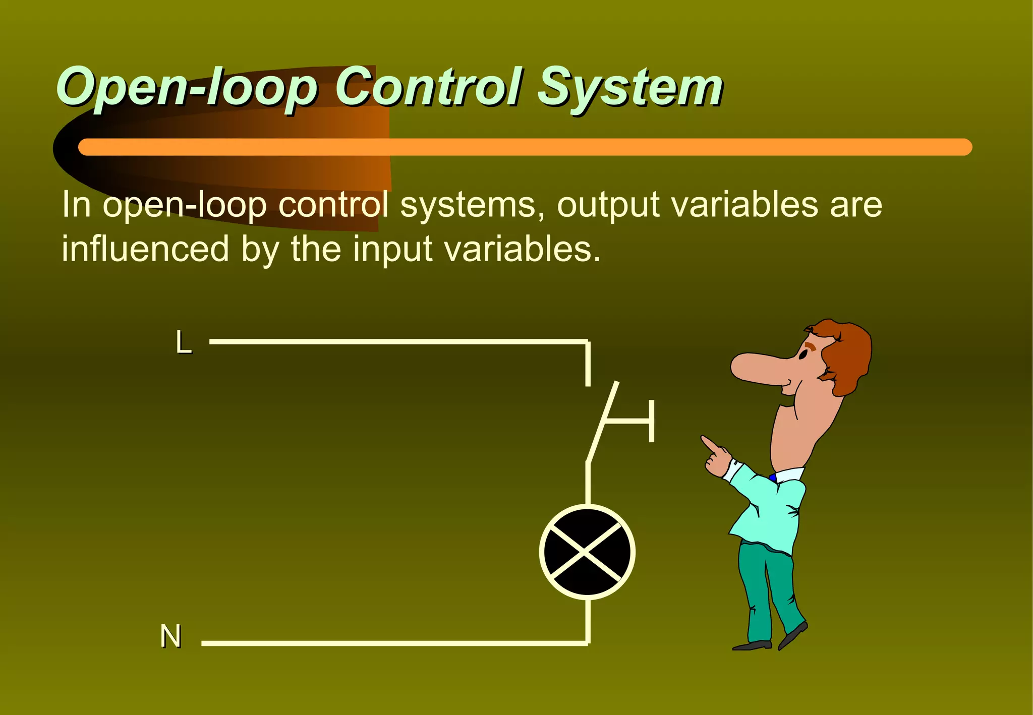 Open-loop Control System

In open-loop control systems, output variables are
influenced by the input variables.

      L




     N
 