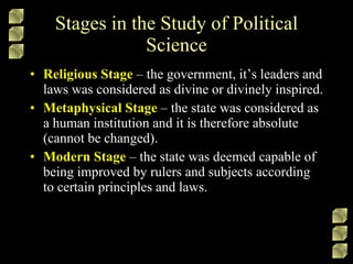 3 stages of development of political science