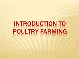INTRODUCTION TO
POULTRY FARMING
 