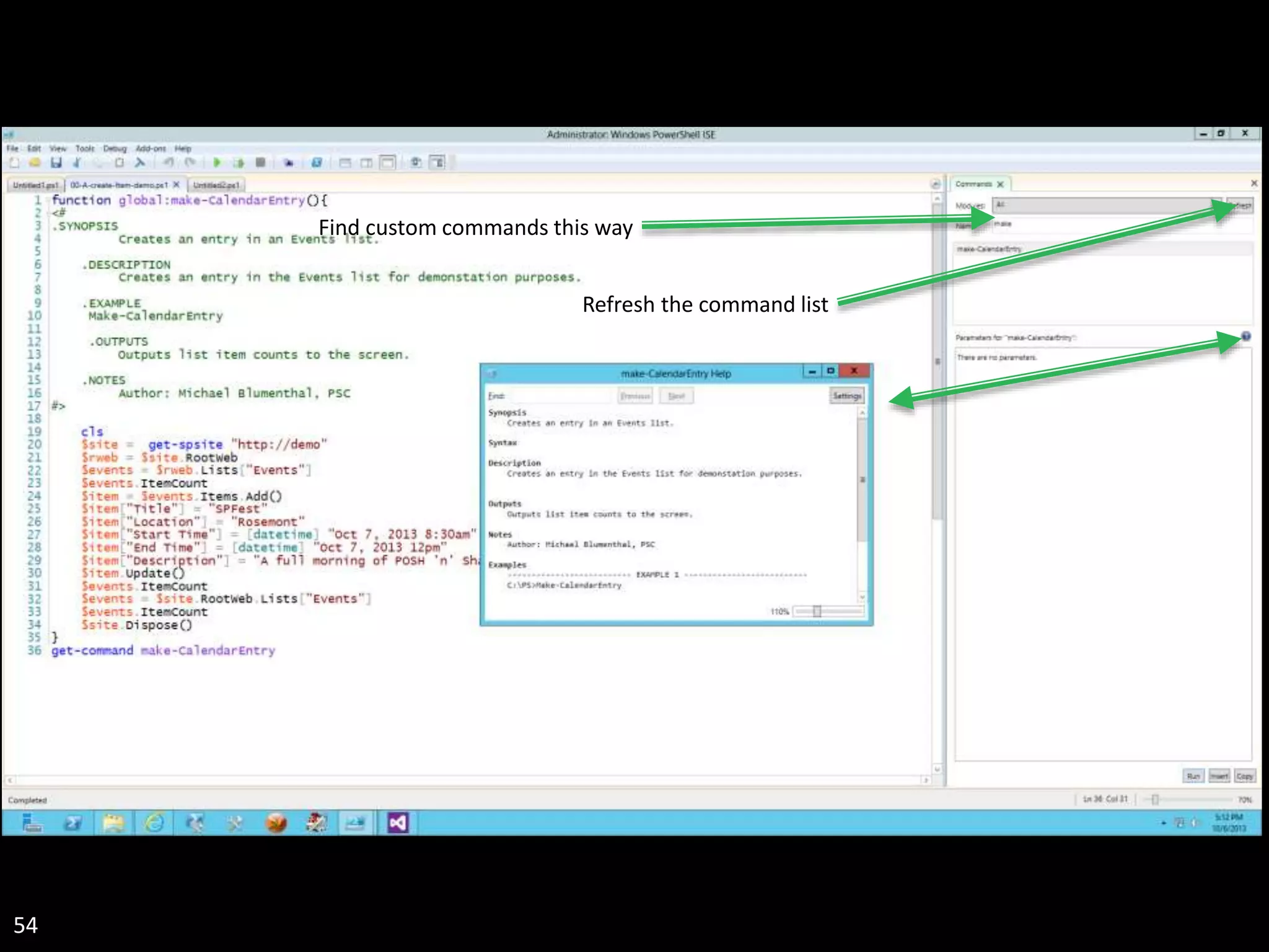 54 Find custom commands this way Refresh the command list 