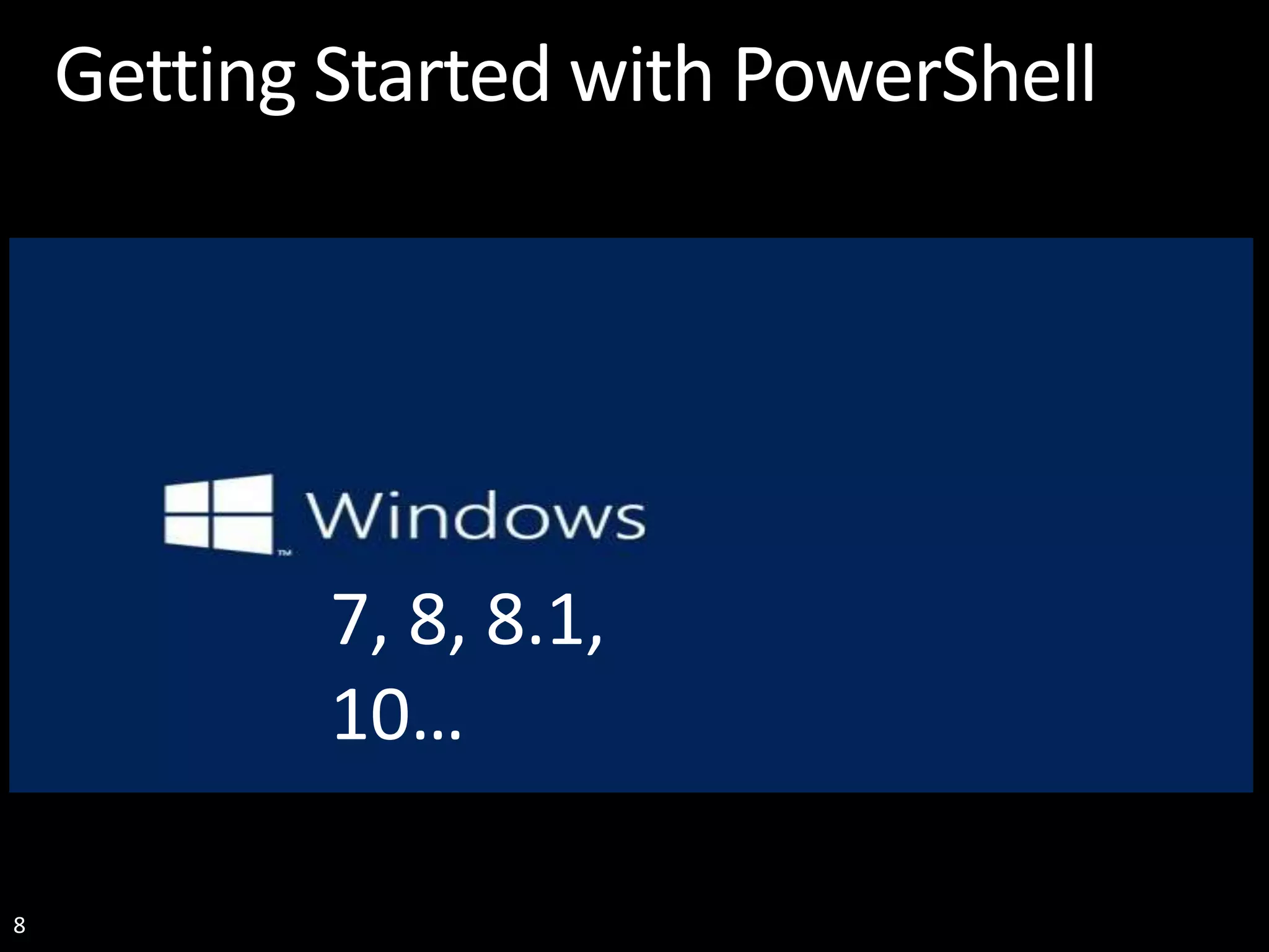 8 Getting Started with PowerShell 2003 2008, R2, 2012, R27, 8, 8.1, 10… 