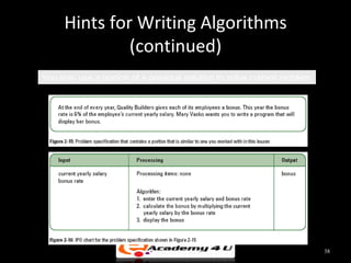 Hints for Writing Algorithms
              (continued)
You may use a portion of a previous solution to solve current problem




                                                                        38
 