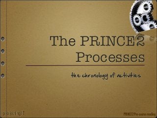 The PRINCE2
Processes
the  chronology  of  activities

projectingIT

PRINCE2 Pre-course reading

 