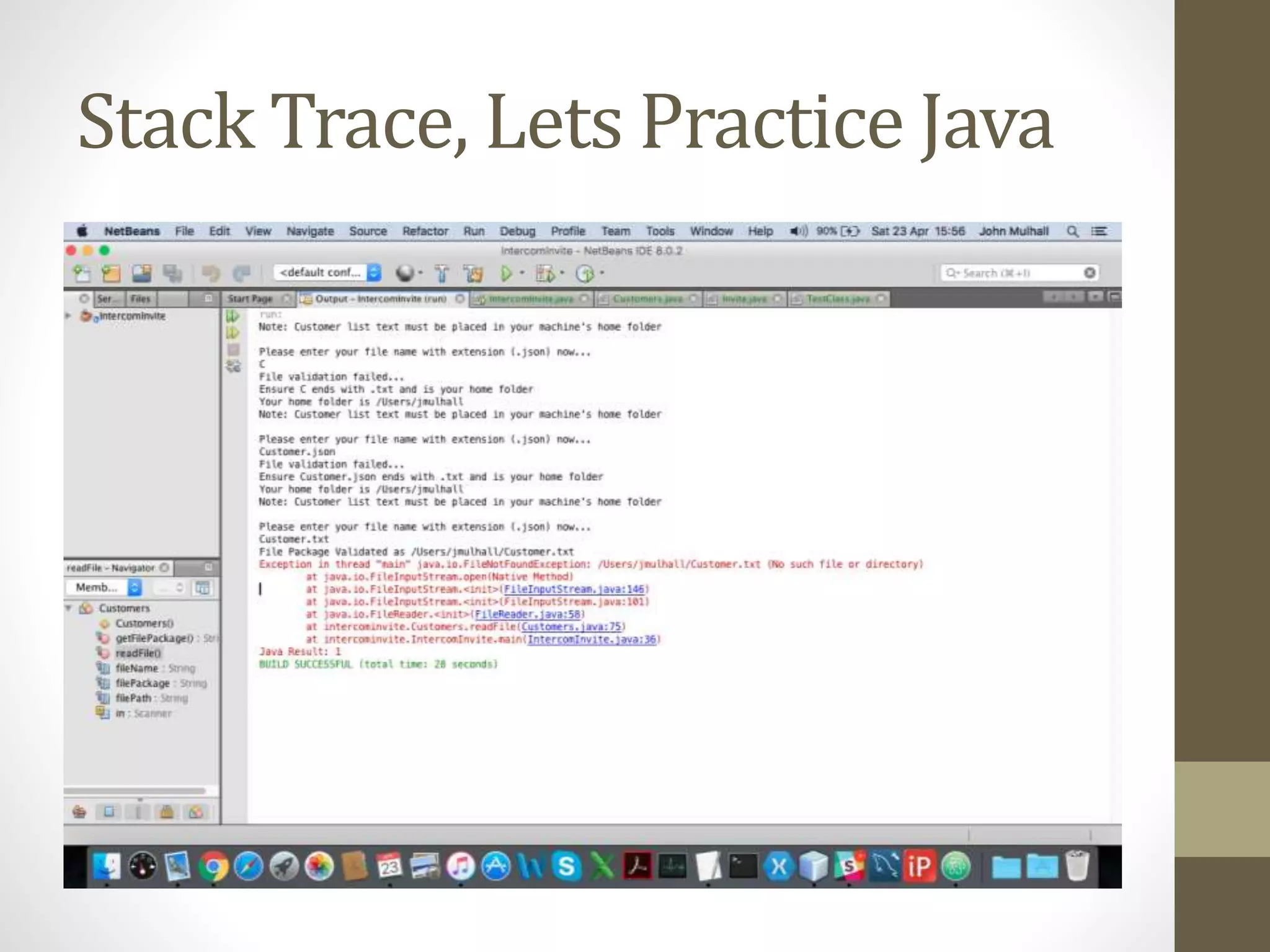 Stack Trace, Lets Practice Java 