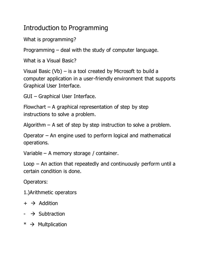 Introduction to programming | PDF