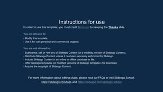 Instructions for use
In order to use this template, you must credit Slidesgo by keeping the Thanks slide.
You are allowed to:
- Modify this template.
- Use it for both personal and commercial projects.
You are not allowed to:
- Sublicense, sell or rent any of Slidesgo Content (or a modified version of Slidesgo Content).
- Distribute Slidesgo Content unless it has been expressly authorized by Slidesgo.
- Include Slidesgo Content in an online or offline database or file.
- Offer Slidesgo templates (or modified versions of Slidesgo templates) for download.
- Acquire the copyright of Slidesgo Content.
For more information about editing slides, please read our FAQs or visit Slidesgo School:
https://slidesgo.com/faqs and https://slidesgo.com/slidesgo-school
 