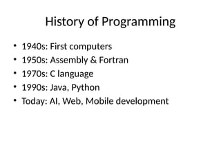 Comprehensive Introduction to Programming: History, Types, and ...
