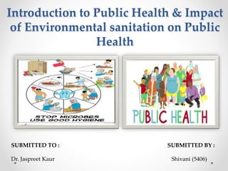 Introduction to Public Health & Impact
of Environmental sanitation on Public
Health
SUBMITTED TO : SUBMITTED BY :
Dr. Jaspreet Kaur Shivani (5406)
 