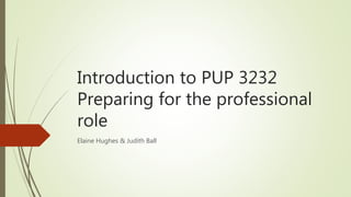 Introduction to PUP 3232
Preparing for the professional
role
Elaine Hughes & Judith Ball
 