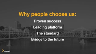 Why people choose us:
Proven success
Leading platform
The standard
Bridge to the future
 