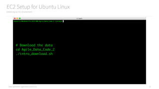 Data Syndrome: Agile Data Science 2.0
EC2 Setup for Ubuntu Linux
Initializing our EC2 Environment
22
# Download the data
cd Agile_Data_Code_2
./intro_download.sh
 