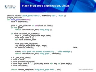 50 www.ExigenServices.com
Flask blog code explanation, views
 