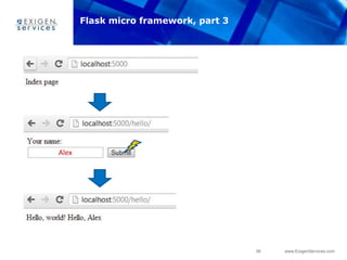 39 www.ExigenServices.com
Flask micro framework, part 3
Alex
 