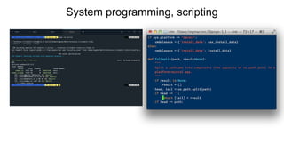 System programming, scripting
 